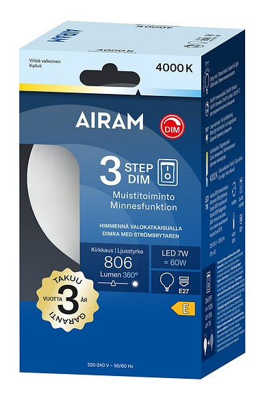 Airam 3-step opaali filamentti Led-lamppu 95 E27 4000K 806lm