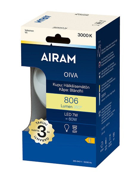 LED-Lamppu    Airam Oiva opaali globe-95   E27   3000K   806lm