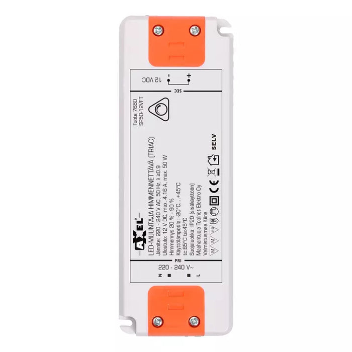 AXXEL LED-muuntaja 12VDC 220-240V 50 W TRIAC himmennettävä