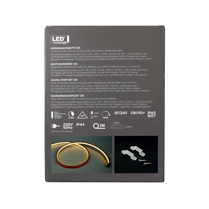 Saunaan nauhavalosetti 125 musta 2,5m 2700K 10W/m  / 24 V  IP 44