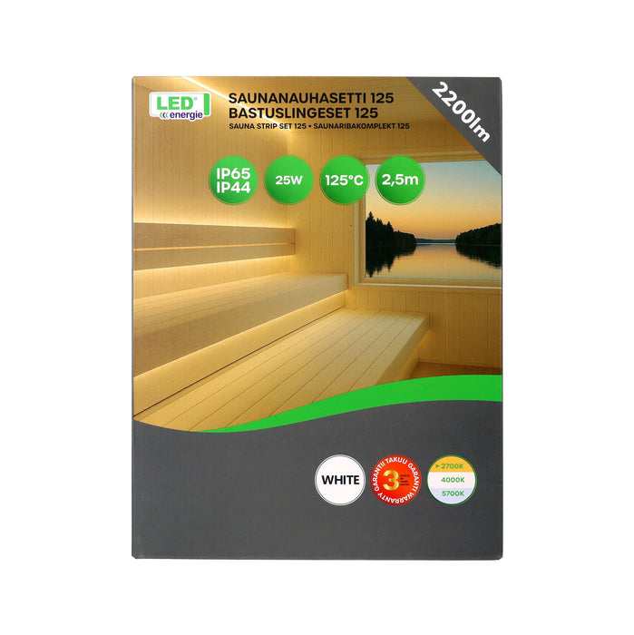 Saunaan nauhavalosetti 125 2,5m 2700K 10W/m   IP44/65 valkoinen