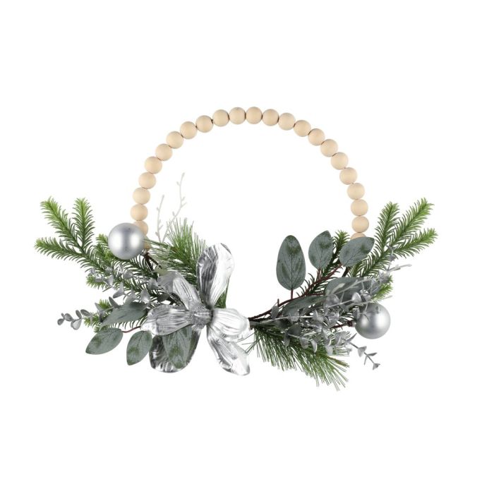 Kranssi Hopeakukka puuhelmillä