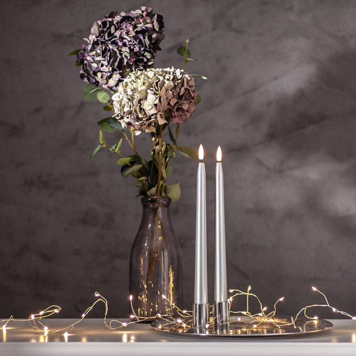 Flamme Metal LED-antiikkikynttilä 28,5 cm hopea 2pl/pak