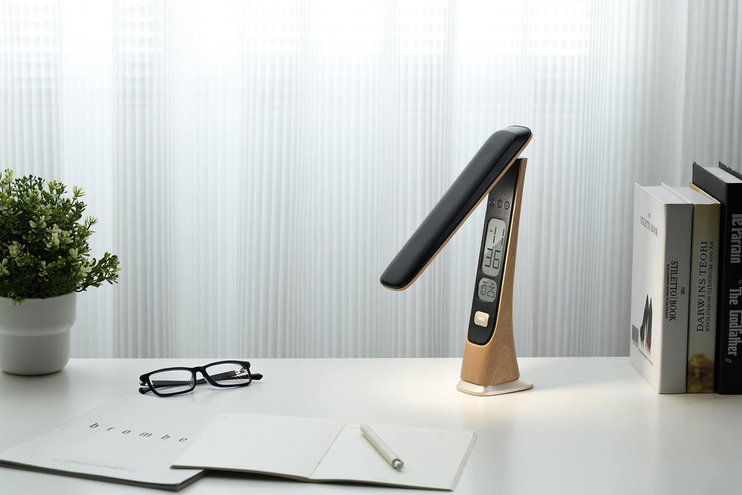 Pöytävalaisin FocusLight Smart Led ladattava, 5W, CCT, puu/musta