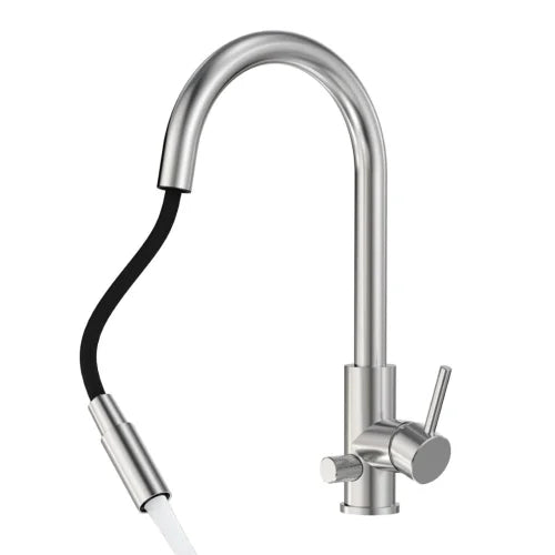 INOX by Tammiholma Q1 keittiöhana C-putkella, APK-liitännällä ja ulosvedettävällä suihkulla kromi