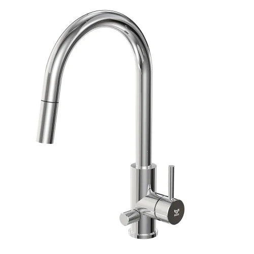 INOX by Tammiholma Q1 keittiöhana C-putkella, APK-liitännällä ja ulosvedettävällä suihkulla kromi