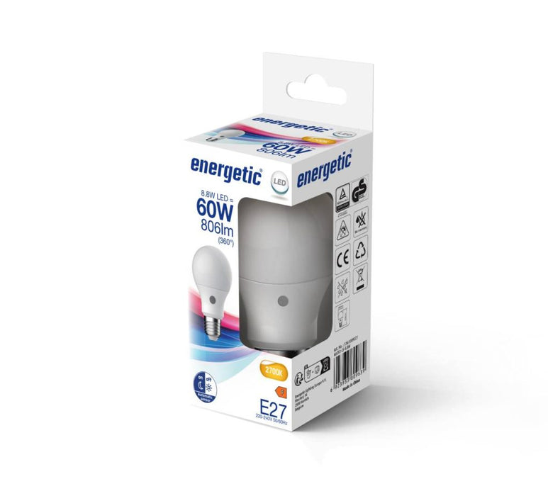 E27 A60 Light Sensor 2700K 806lm opaali