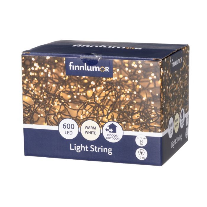 Valoketju 600 LED lämmin valkoinen musta johto