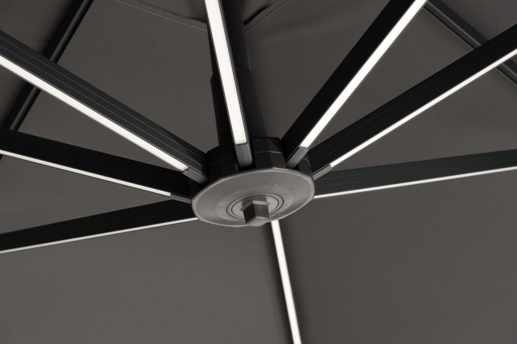 Päivänvarjo De Luxe 3x3m harmaa LED-valoilla